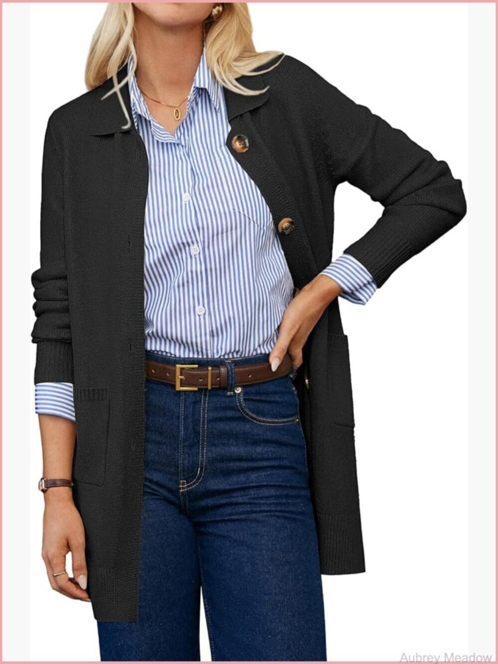 Long Open Front Button Cardigan Sweater with Pockets Dressy Casual Jacket